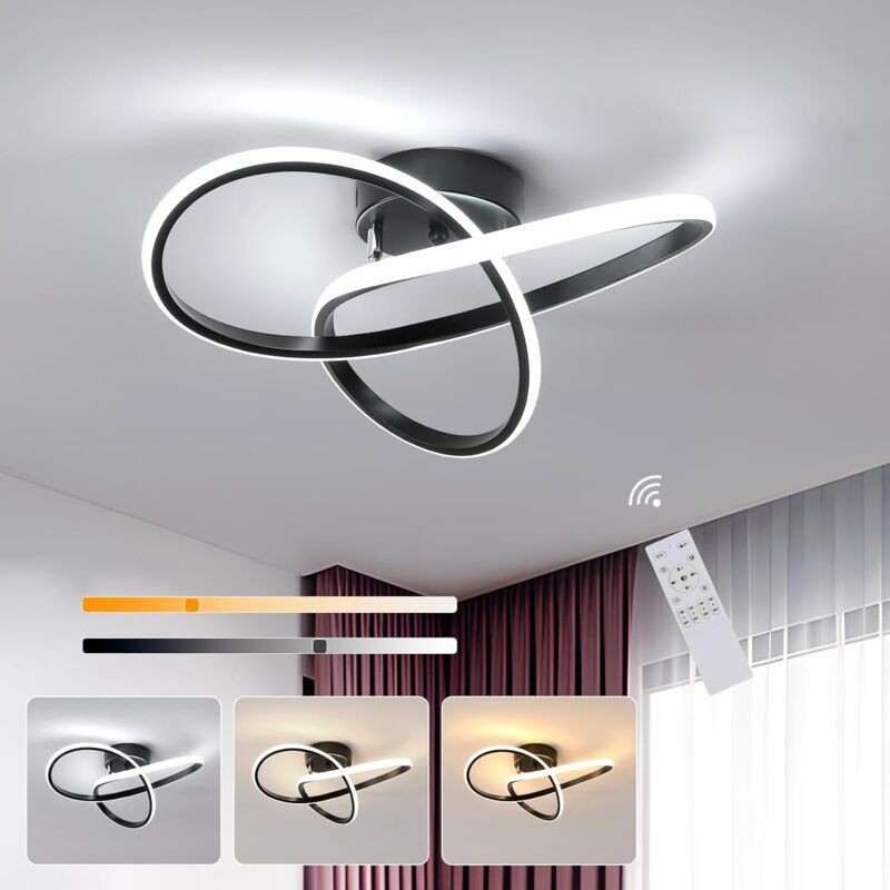 Moderne, Kleeblattförmige Led-deckenleuchte, 40 Cm Durchmesser, Für Wohnzimmer, Küche, Schlafzimmer, Balkon, Flur – 36 W – Schwarz – Dimmbar Mit