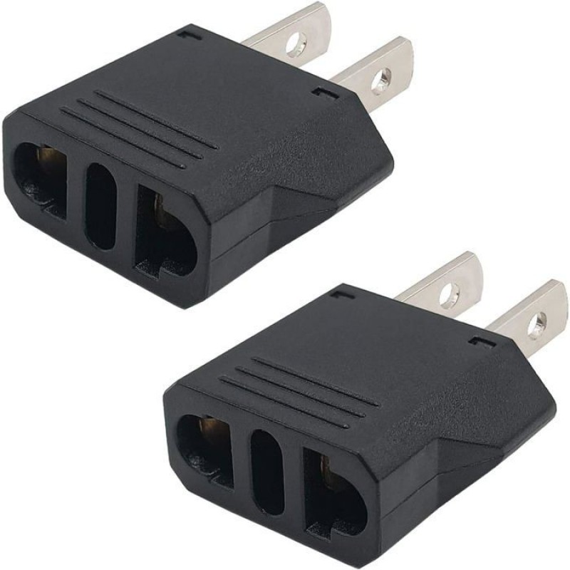 Kleiner Europäischer Auf Us-steckeradapter, Schwarzer Steckeradapter, Flammhemmender Reisesteckeradapter (2er-pack)