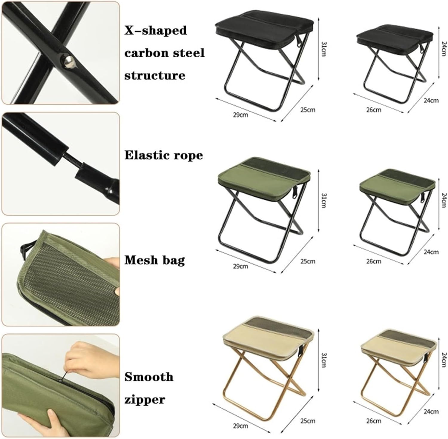Tabouret Pliant Portable Jeiibrzui - Charge Maximale De 120 Kg - Outil Compact Idéal Pour Le Camping, La Pêche Et La Randonnée - Noir