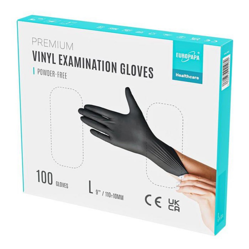 Packung Mit 100 Einweghandschuhen Aus Latexfreiem, Puderfreiem Vinyl – Größe L (schwarz, L)
