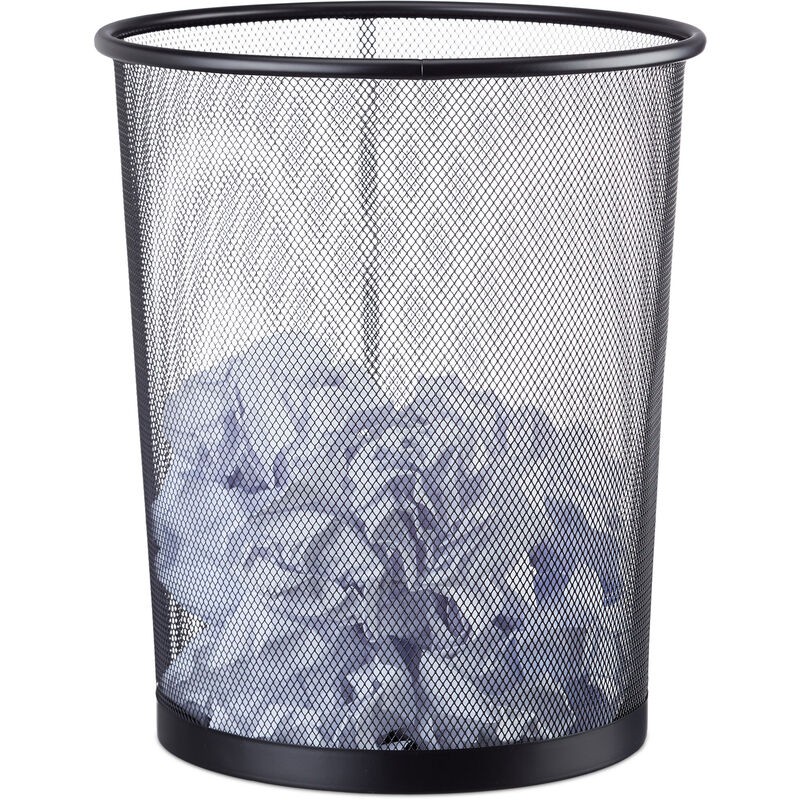 Relaxdays – Corbeille À Papier En Métal 20 Litres – Treillis Métallique Noir – Hauteur 35 Cm, Diamètre 30 Cm – Pour Bureau, Salon, Chambre D’enfants