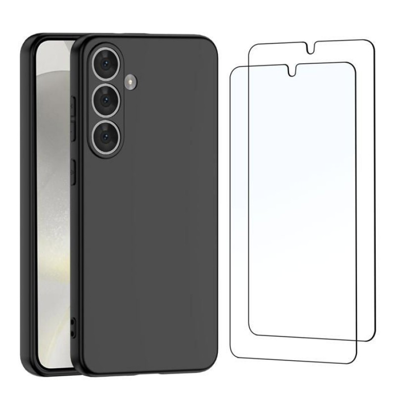 Ultradünne Schwarze Silikonhülle Für Samsung Galaxy S24 Plus / S24+ 5g Und 2 Displayschutzfolien Aus Gehärtetem Glas