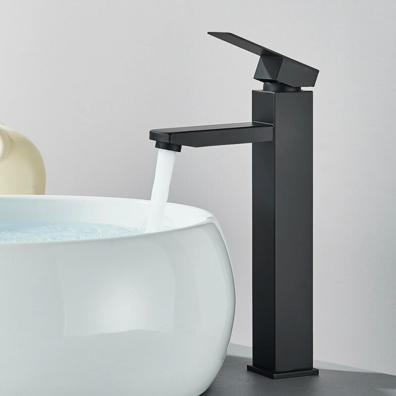 Mitiheur De Lavabo Noir Pour Salle De Bain - Robinet Cascade Extra Haut Avec Hauteur De Bec De 297mm Pour Lavabos Á Poser, Robinetterie De Lavabo