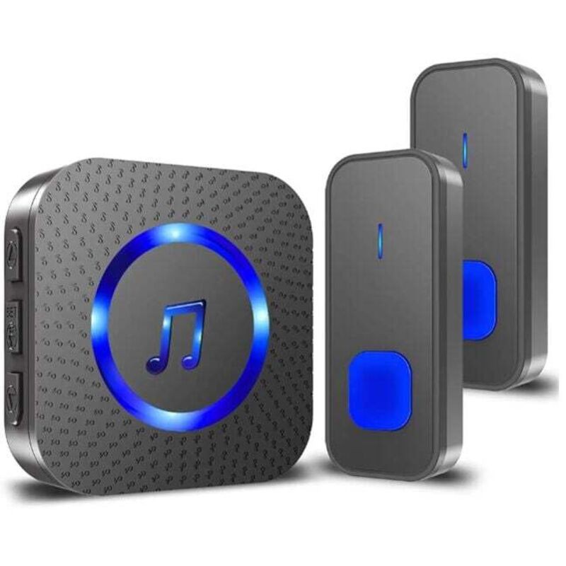 - Sonnette Sans Fil Carillon De Porte Exterieur Ip55 Étanche À 400m Deux Bouton Emetteurs Avec Un Récepteur Enfichable, Indicateur Led Bleu, 5