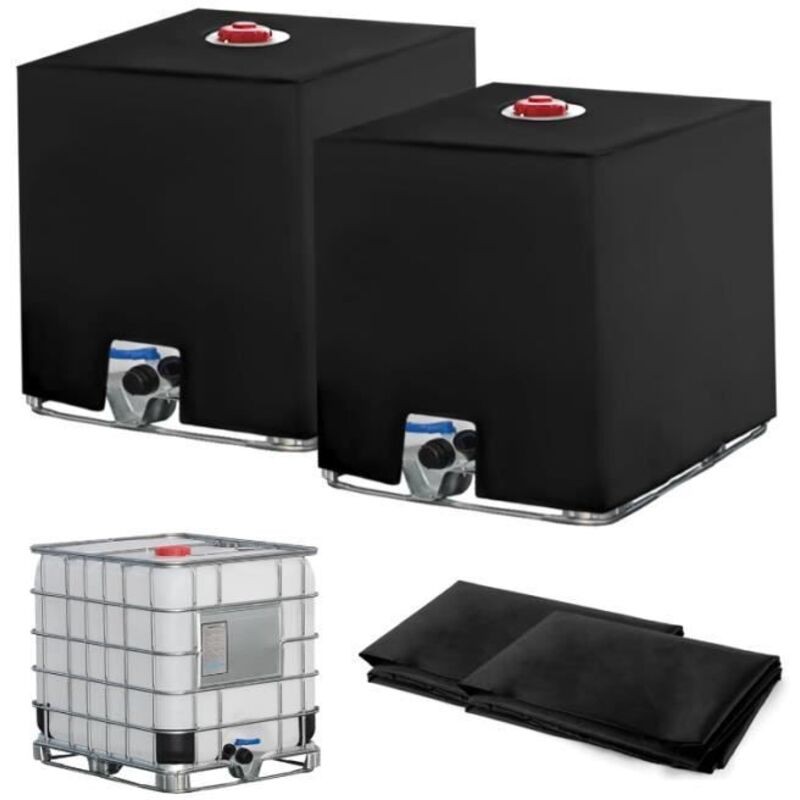 2pc Pour Cuve Ibc 1000l, Bâche Récupérateur D'Eau De Pluie, Anti-uv Anti-poussière 1000l, 116 X 100 X 120 Cm, Noir