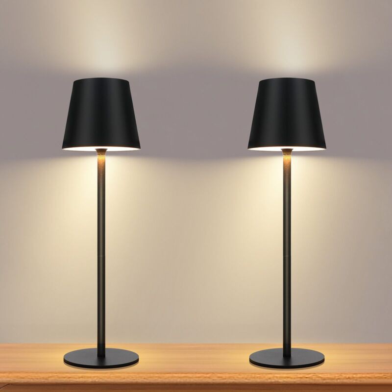 Set Mit 2 Kabellosen Led-tischlampen – Schwarz, Mit Touch-dimmfunktion, Ip54-schutzart, Wiederaufladbar Über Usb, Schreibtischlampe Für Wohnzimmer,
