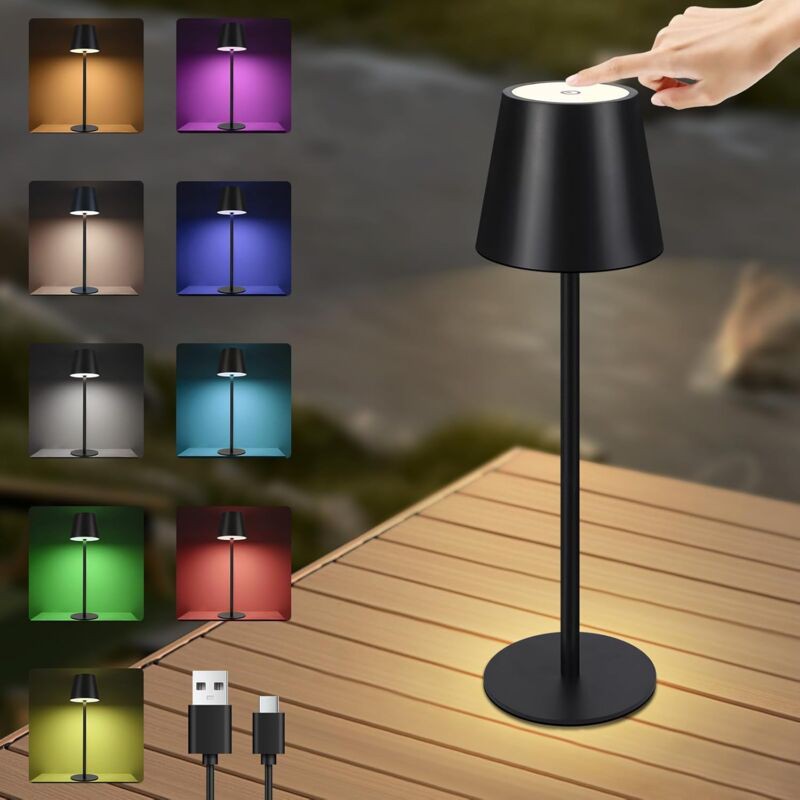 Kabellose Rgb-led-tischleuchte – Schwarz, Mit Touch-dimmfunktion, Ip54-schutzart, Usb-aufladung, Nachttischlampe, Schreibtischlampe Für Büro Und