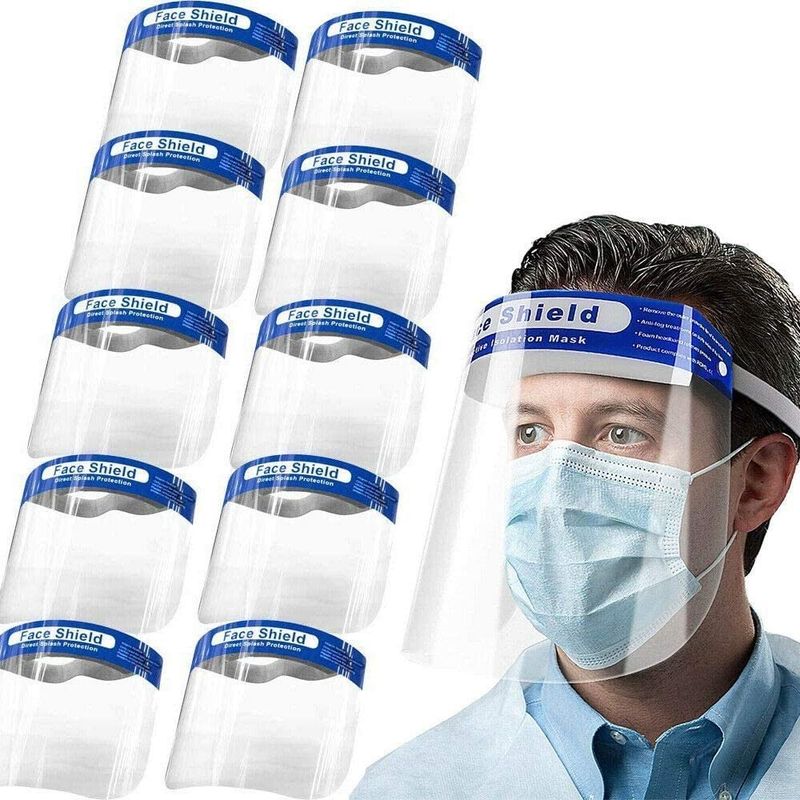 Lot De 10 Visières De Protection Pour Le Visage, Visière Résistante, Large, Ajustable, Transparente, Anti-buée Et Anti-éclaboussures
