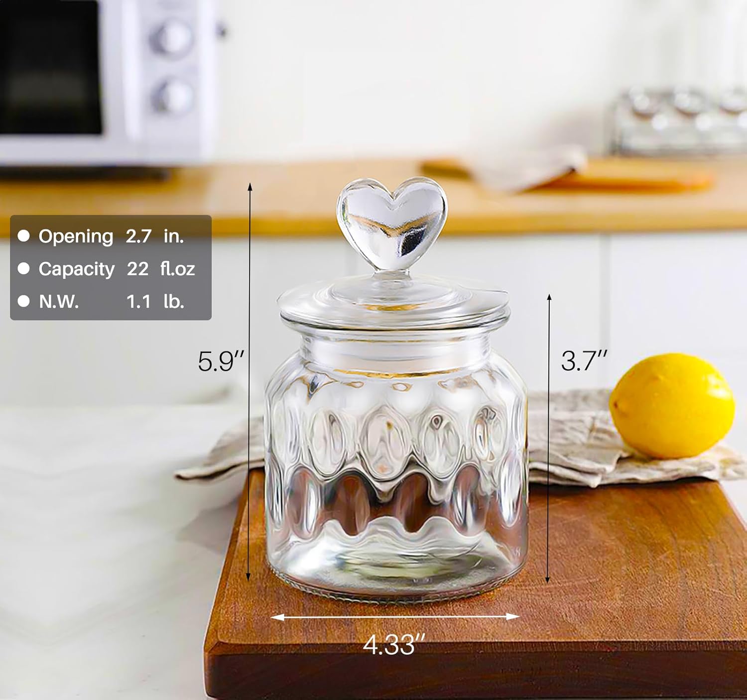 Ensemble De 2 Bocaux De Rangement En Verre Transparent En Forme De Cœur Jeiibrzui - 650 Ml - Verre Transparent Avec Fermeture Hermétique - Idéal Pour