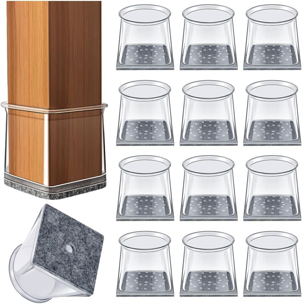 32 Quadratische Stuhlbeinschoner – Transparentes Silikon Mit Filz – Kratzfest Und Geräuscharm – Für Holz- Und Fliesenböden – Größe 39 Bis 47 Mm
