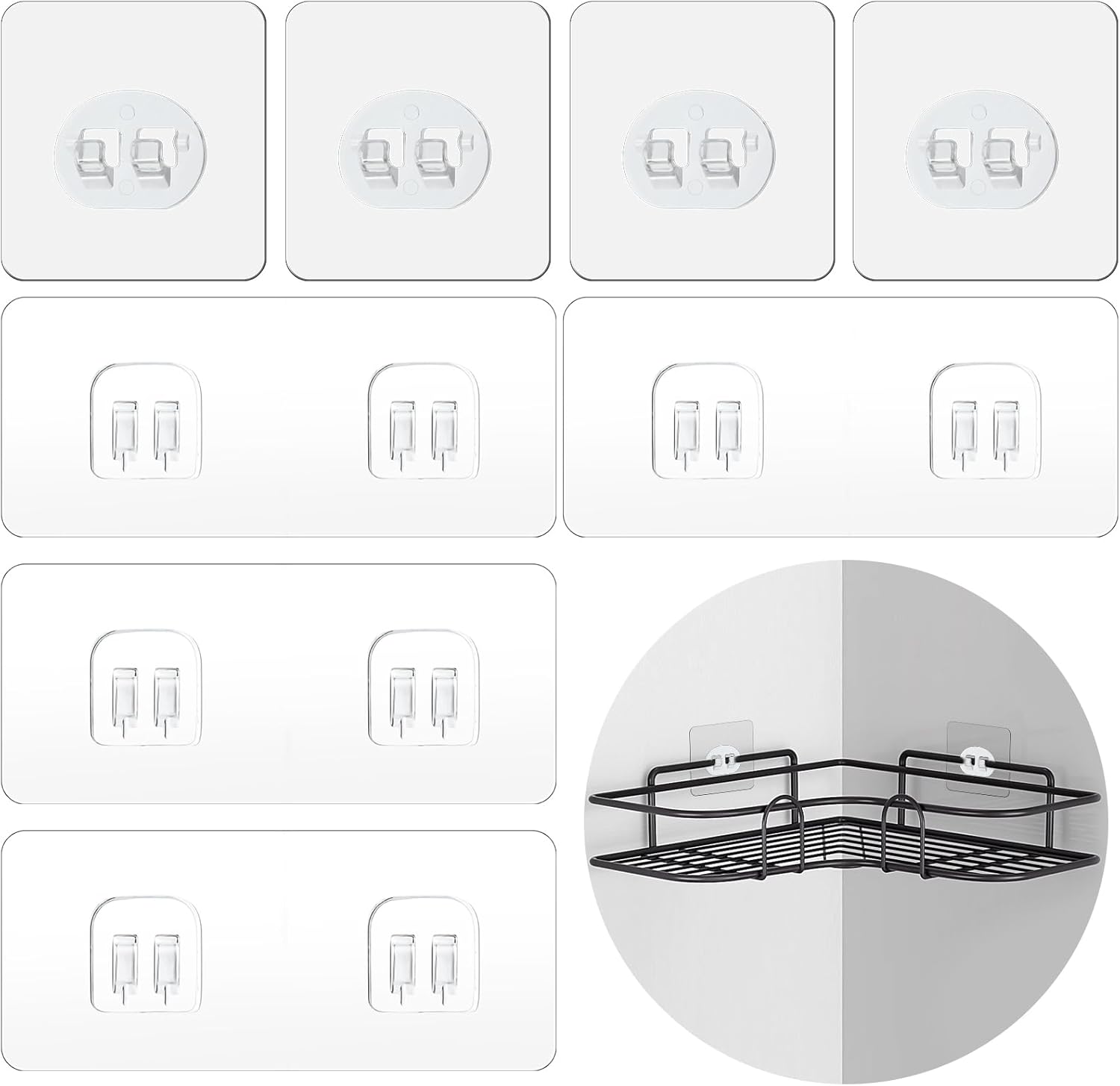 Set Mit 8 Klebehaken – Transparenter Kunststoff – Starke Befestigung Ohne Bohren – Bad Und Küche – 4 Doppelhaken Und 4 Einzelhaken
