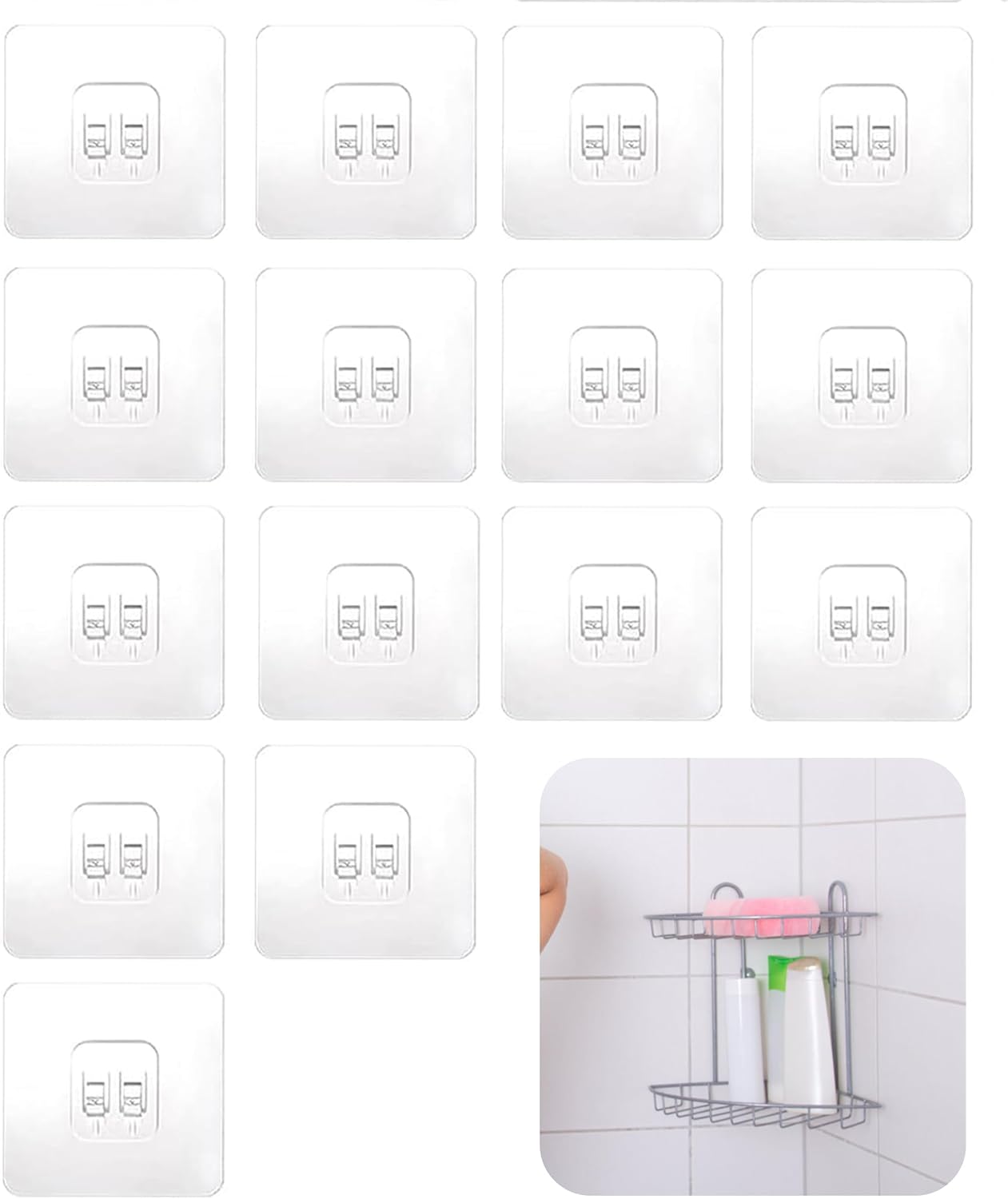 Klebehaken – 15er-pack – Transparenter Kunststoff – Kein Bohren Erforderlich, Wasserfest – Badezimmer, Küche – 6 X 6 Cm