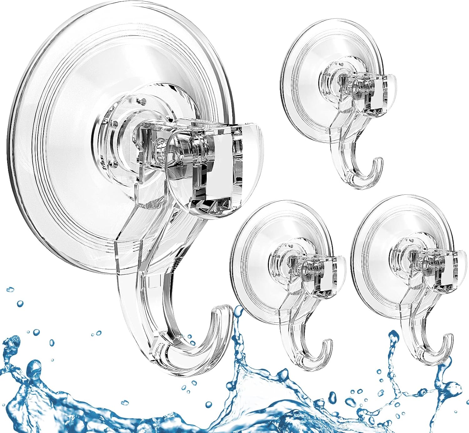 Set Mit 4 Saugnäpfen Mit Haken – Transparenter Kunststoff – Tragkraft Bis Zu 5 Kg Ohne Bohren – Für Bad Und Küche – Durchmesser 7 Cm