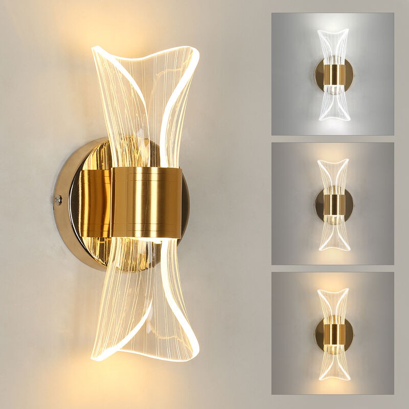 Moderne 12-w-led-wandleuchte Für Den Innenbereich, Dimmbar, Acryl-metall-beleuchtung, Goldene Leuchte Für Wohnzimmer, Flur, Schlafzimmer, Badezimmer,