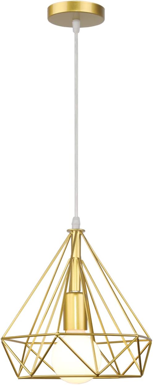 Retro-pendelleuchte – 1 Stück – Metall – Rautenmuster – Wohnzimmer, Küche, Schlafzimmer – Gold, 25 Cm