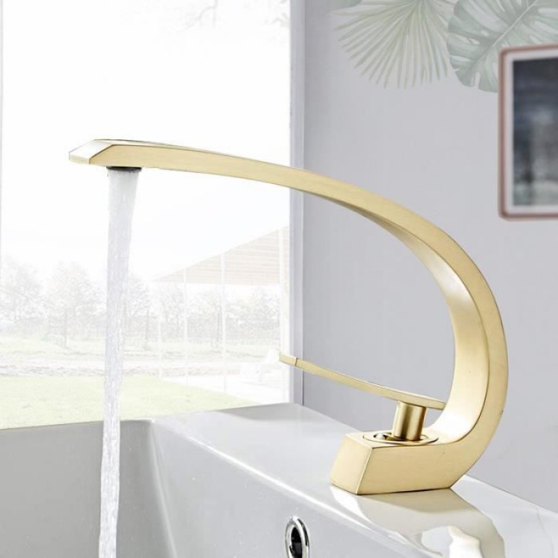 Waschbeckenarmatur In Gebürstetem Gold Mit Wasserfall-design, Ideal Für Badezimmer