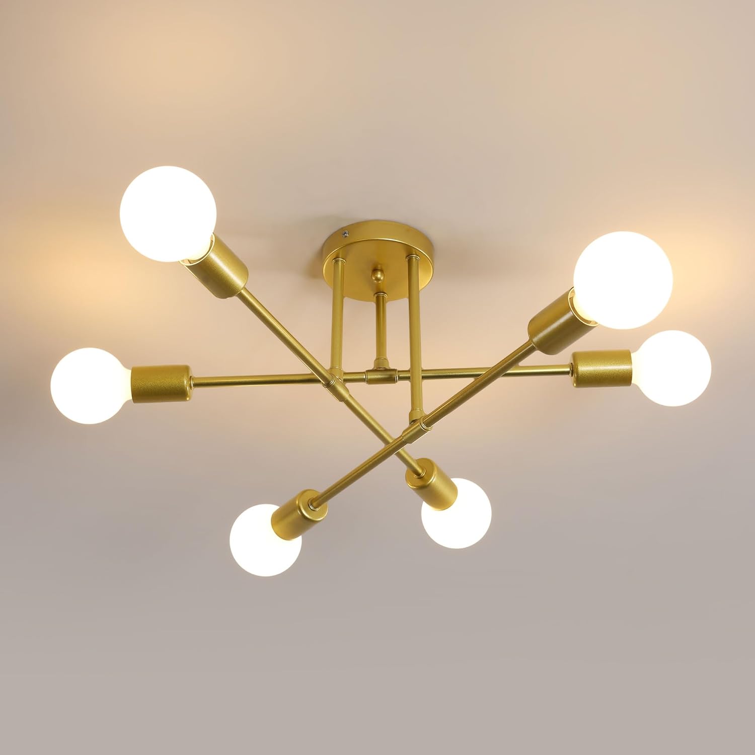 Industrieller 6-flammiger Deckenleuchter – Vintage-goldmetall – Innenbeleuchtung Für Wohnzimmer, Küche, Esszimmer – Durchmesser 52 Cm
