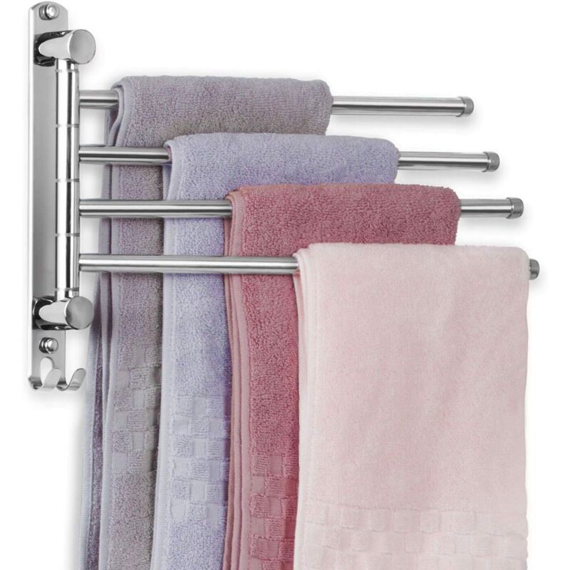 Porte-serviettes Salle De Bain Avec 4 Barres 180°rotatives Sèche-serviettes En Acier Inoxydable 34cm Porte Serviette Murale Sèche-serviettes Pour