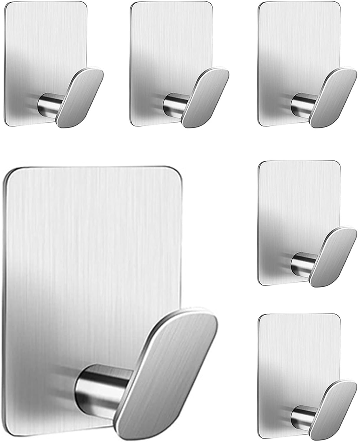 Set Mit 6 Selbstklebenden Wandhaken – Edelstahl – Stabile, Bohrfreie Befestigung – Für Bad Und Küche – Silberfarben