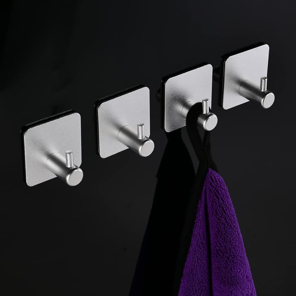 Klebehaken Für Die Wand – 4er-set – Robustes Aluminium – Tragkraft Bis Zu 5 Kg Ohne Bohren – Für Bad Und Küche – Silber, 4,5 X 4,5 X 3 Cm