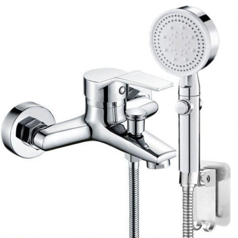 Robinet De Baignoire Avec Douchette, Mitigeur De Baignoire Monocommande 5 Modes, 1 Flexible, Pour Baignoire, Argent