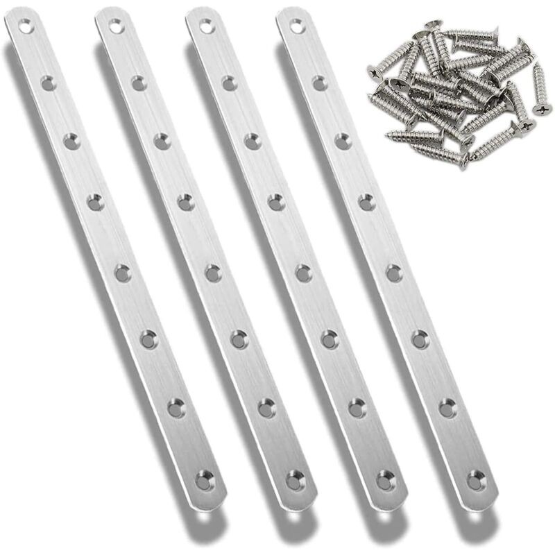 4 Pcs Pattes D'Assemblage En Inox, 295 X 20mm Supports De Fixation Droits Plats Plaques Métalliques, Connecteur Equerre Plate Fixation Inox Avec Vis