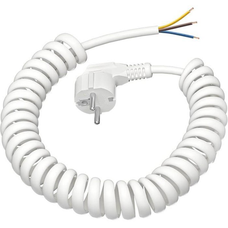 Verlängerungskabel Mit Schutzkontakt – 3 M – Spiralkabel – Für Den Innenbereich – Schutzart Ip20 – Mit Schuko-stecker – Weiß