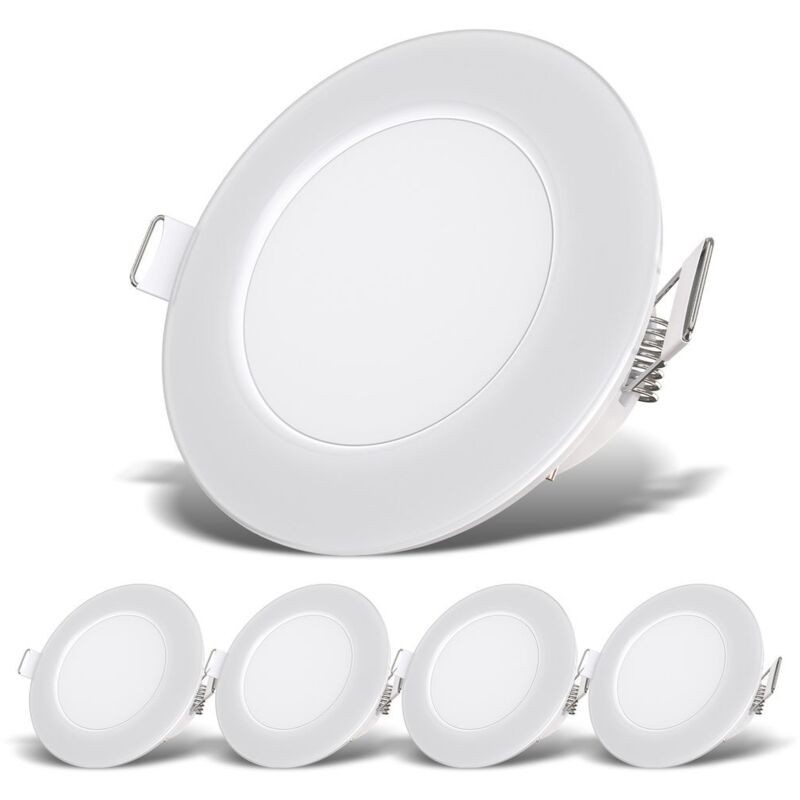 Set Mit 5 Led-einbaustrahlern, Schutzart Ip65 – Ideal Für Badezimmer – Ultradünn (30 Mm), Ø 68 Mm, Neutralweiß (4000 K), Je 3 W / 350 Lm