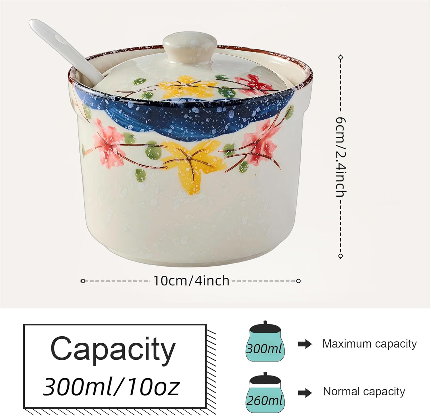 Sucrier En Céramique Jeiibrzui Avec Cuillère - 300 Ml - 1 Pièce - Blanc - Porte-épices Robuste Pour La Cuisine Et Le Coin Café