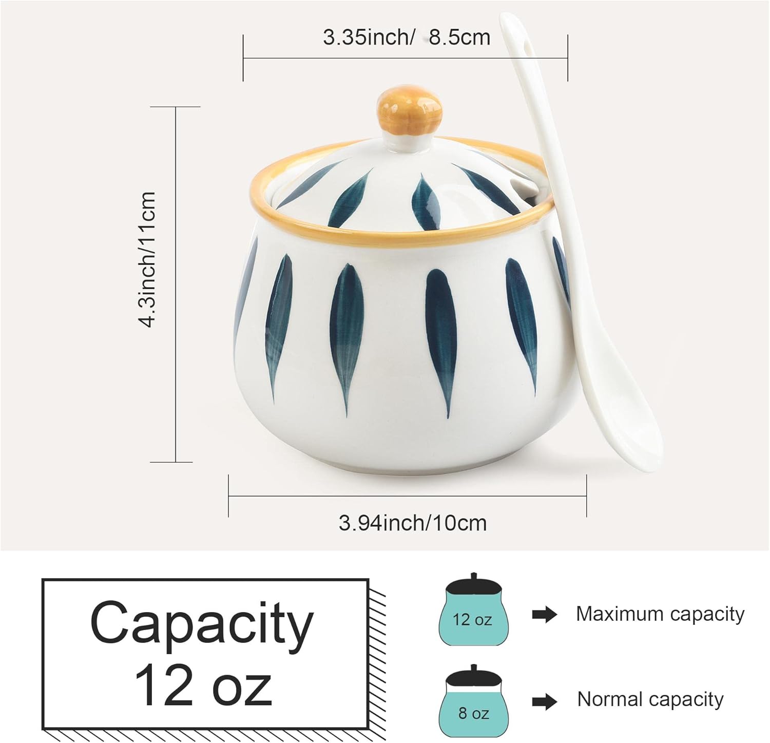 Sucrier Jeiibrzui Avec Cuillère - 430 Ml - Pot À Épices En Céramique Avec Couvercle - Porcelaine Blanche Pour La Cuisine Et Le Coin Café