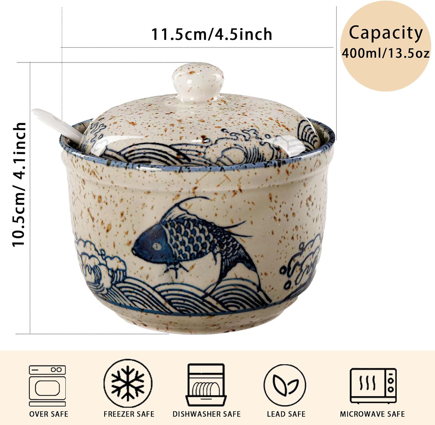 Sucrier En Céramique Jeiibrzui Avec Cuillère - 430 Ml - Pot À Épices En Porcelaine Blanche Avec Couvercle - Pot De Rangement Robuste Pour La Cuisine