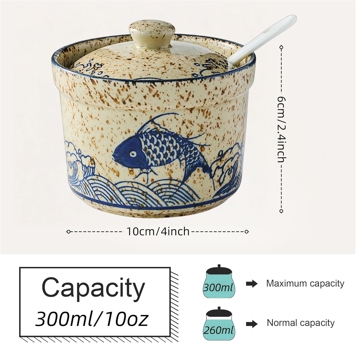 Jeiibrzui Homeessentials Cuisine - Sucrier Avec Cuillère Et Couvercle - 300 Ml - Porcelaine - Blanc - Idéal Pour Sucrer, Saler, Café Ou Tout Autre