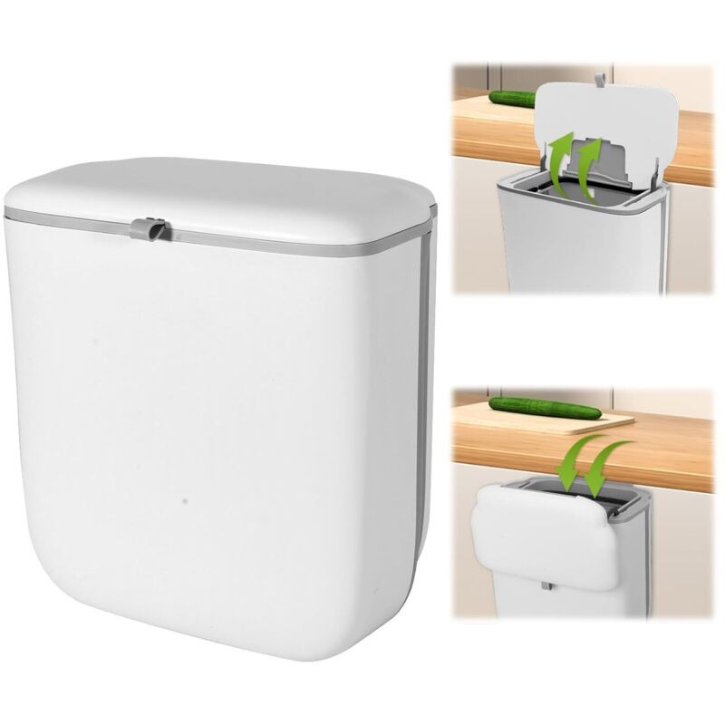 Poubelle Murale, Réutilisable Petite Poubelle Cuisine De Porte Sous Évier Pour Salon, Cuisine, Camping-car (blanc)