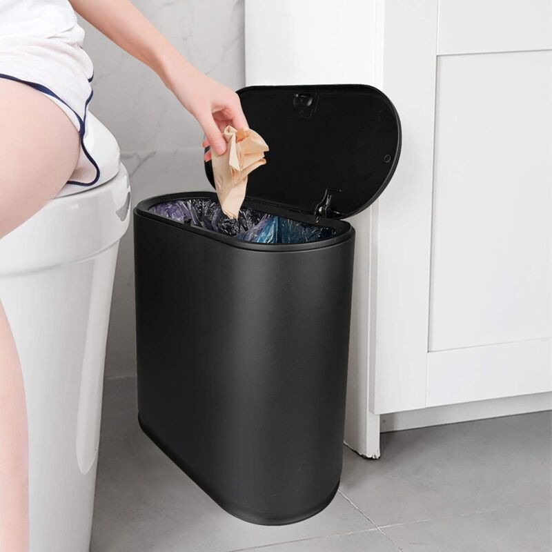 Poubelle, 10 Litres / 2,4 Gallons Poubelle En Plastique Mince Avec Couvercle À Pression Blanc Poubelle Pour Cuisine Salle De Bain Salon Bureau Espace