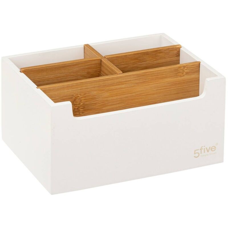 Organiseur Rangement Maquillage 5 Compartiments Blanc Et Bambou - Five - Organiseur Rangement Maquillage 5 Compartiments Blanc Et Bambou - Five