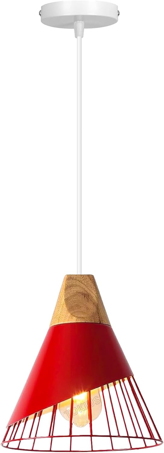 Industrielle Pendelleuchte – 1 Stück – Metall Und Holz – Vintage-käfigdesign – Für Küche Und Wohnzimmer – Schwarz Oder Weiß Ø 25 Cm