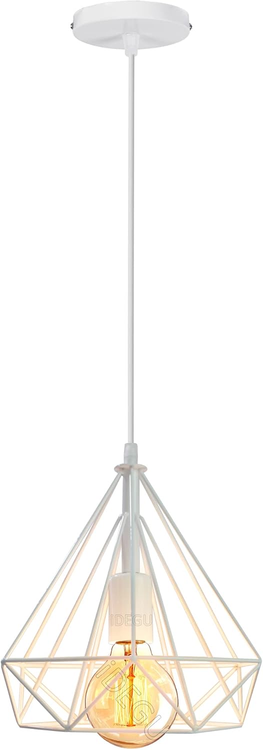 25 Cm Große Metall-pendelleuchte, Retro-industrie-design Im Diamantkäfig-stil Für Wohnzimmer, Küche, Schlafzimmer, Weiß