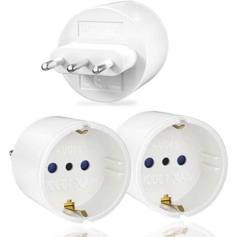 Reiseadapter Für Italien – Typ L – 3-teilig – 6,5 X 4,5 X 4,5 Cm – Weiß – 1500 W – 250 V, 10 A