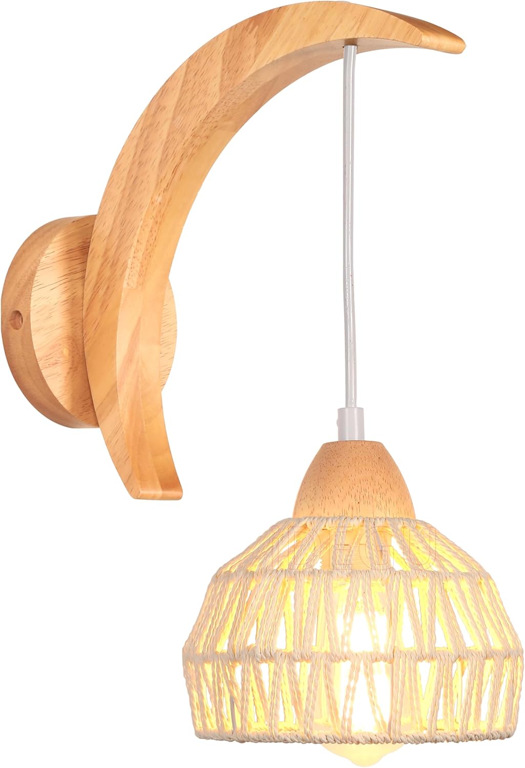 Wandleuchte Aus Holz Und Rattan – 1 Stück – Kreativer Vintage-stil – Einstellbare Ambientebeleuchtung – Für Wohnzimmer, Schlafzimmer, Café – Weiß Und