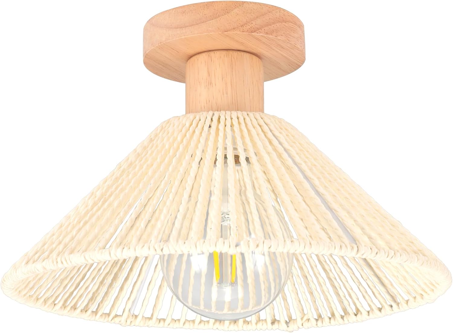 Retro-deckenleuchte – 1 Stück – Geflochtenes Rattan Und Holz – Boho-schirmdesign – Wohnzimmer, Schlafzimmer, Küche – Durchmesser 26 Cm, Weiß