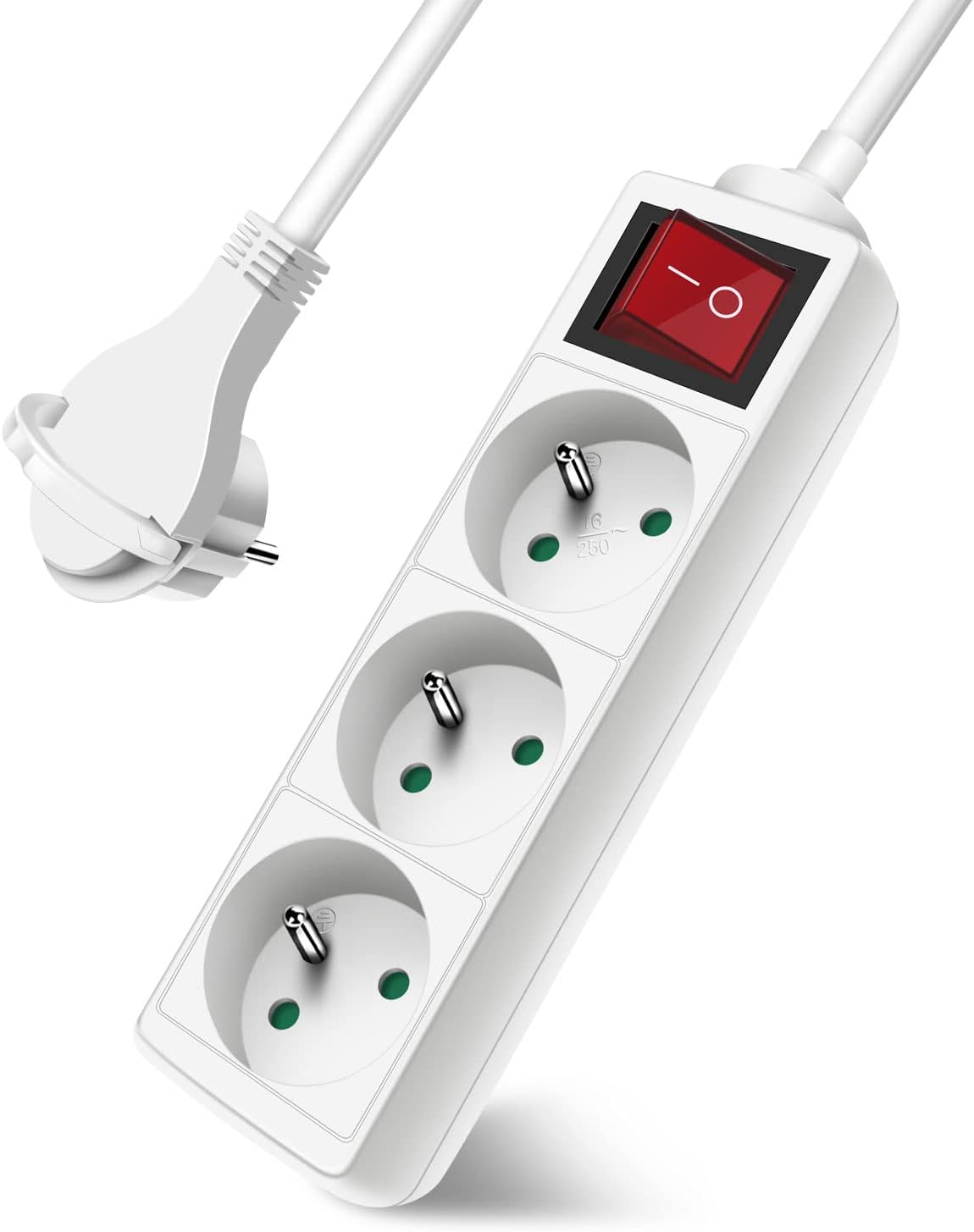 3-fach Steckdosenleiste – 1 Stück – Flaches, Weißes Design – 3 M Kabel Mit Kindersicherung – Wohnzimmer Und Büro – 230 V, 3680 W