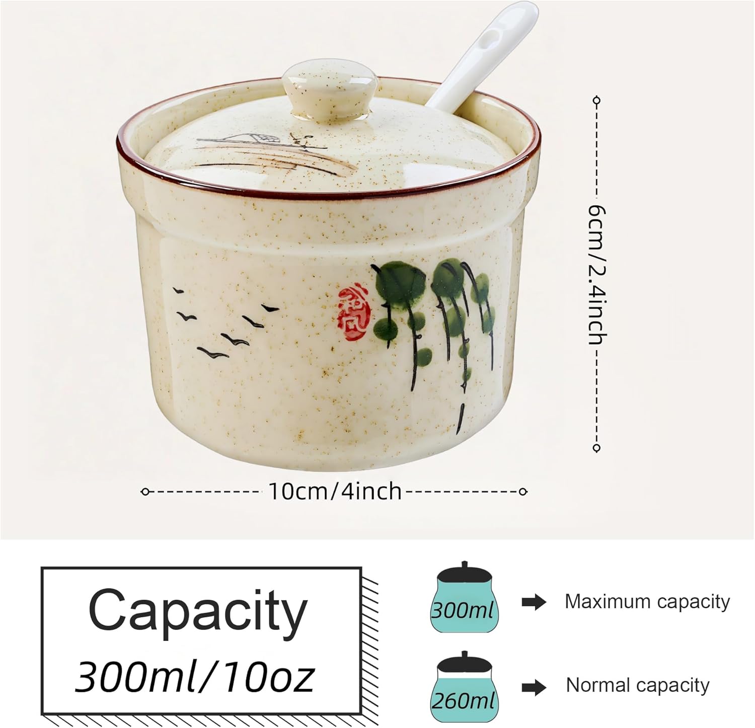 Sucrier Jeiibrzui En Céramique Avec Cuillère - 400 Ml - 1 Pièce Avec Couvercle - Porcelaine Blanche Pour La Cuisine Et Le Bar À Café