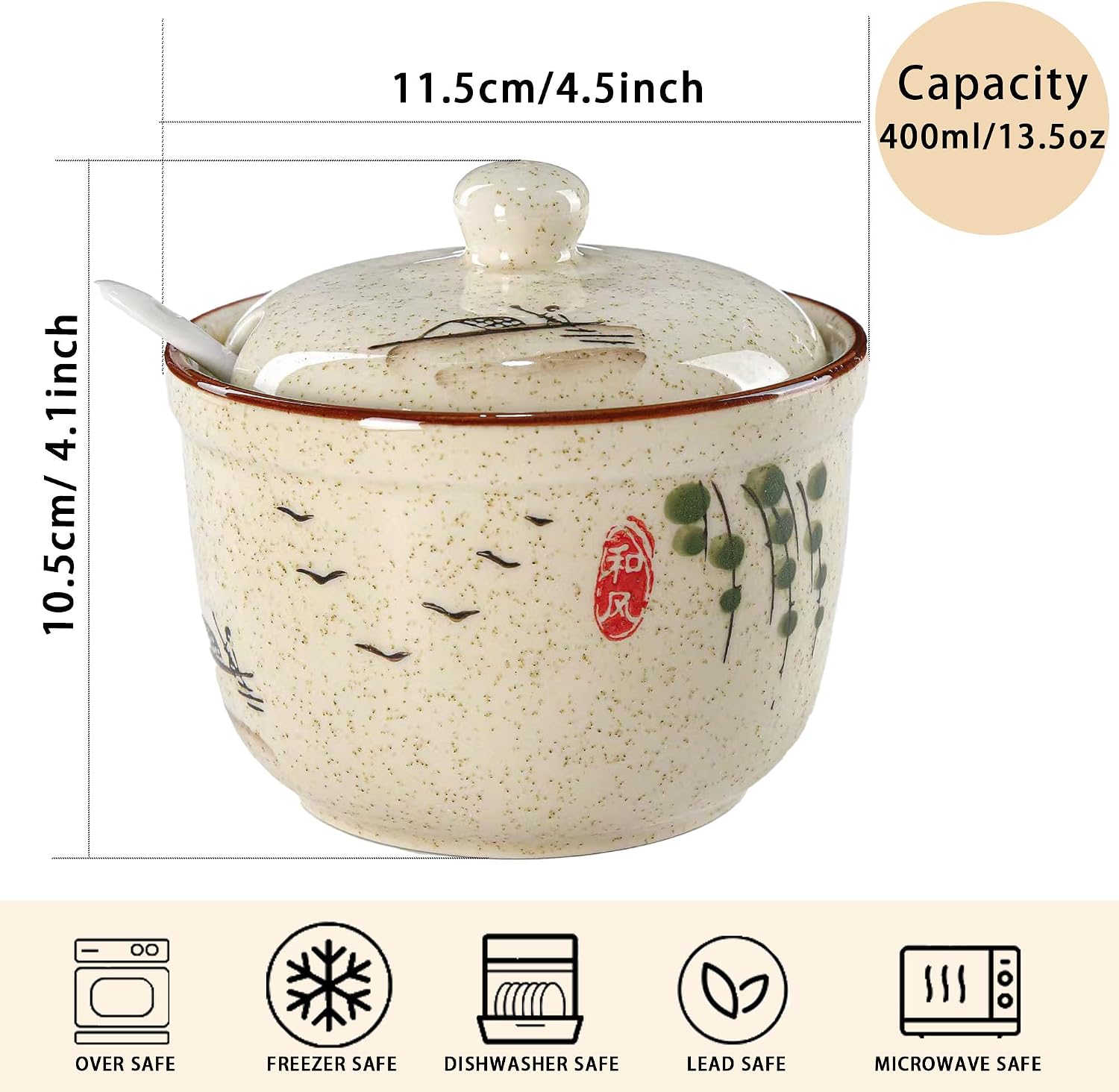 Sucrier En Céramique Jeiibrzui Avec Cuillère - 400 Ml - 1 Pièce - Blanc - Élégant Récipient De Rangement Pour La Cuisine Et Le Coin Café
