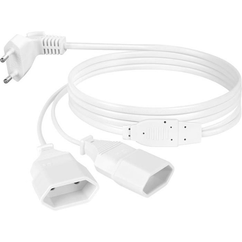 Axfee 200 Cm 2-in-1 Verlängerungskabel Mit Eu-stecker, 0,75-mm-winkelstecker, Weiß, 1 Stück