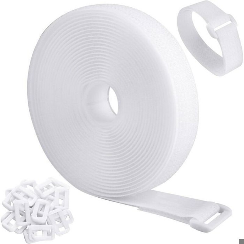 (5 M X 2 Cm, Weiß) 5 M Langer, Verstellbarer Kabelbinder Mit 25 Schlaufen, Wiederverwendbarer Kabelbinder Mit Klettverschluss Für