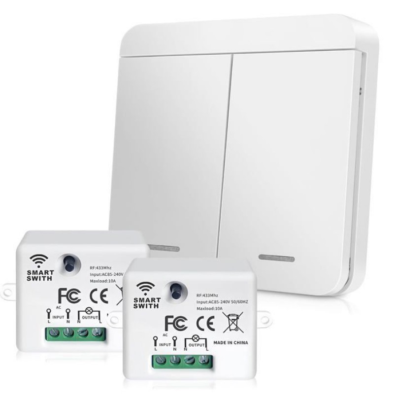 Set Mit 2 Weißen Funkschaltern: Kabellos, Fernbedienung, Funkschalter-set, Für Smart Home 86 X 86 Mm