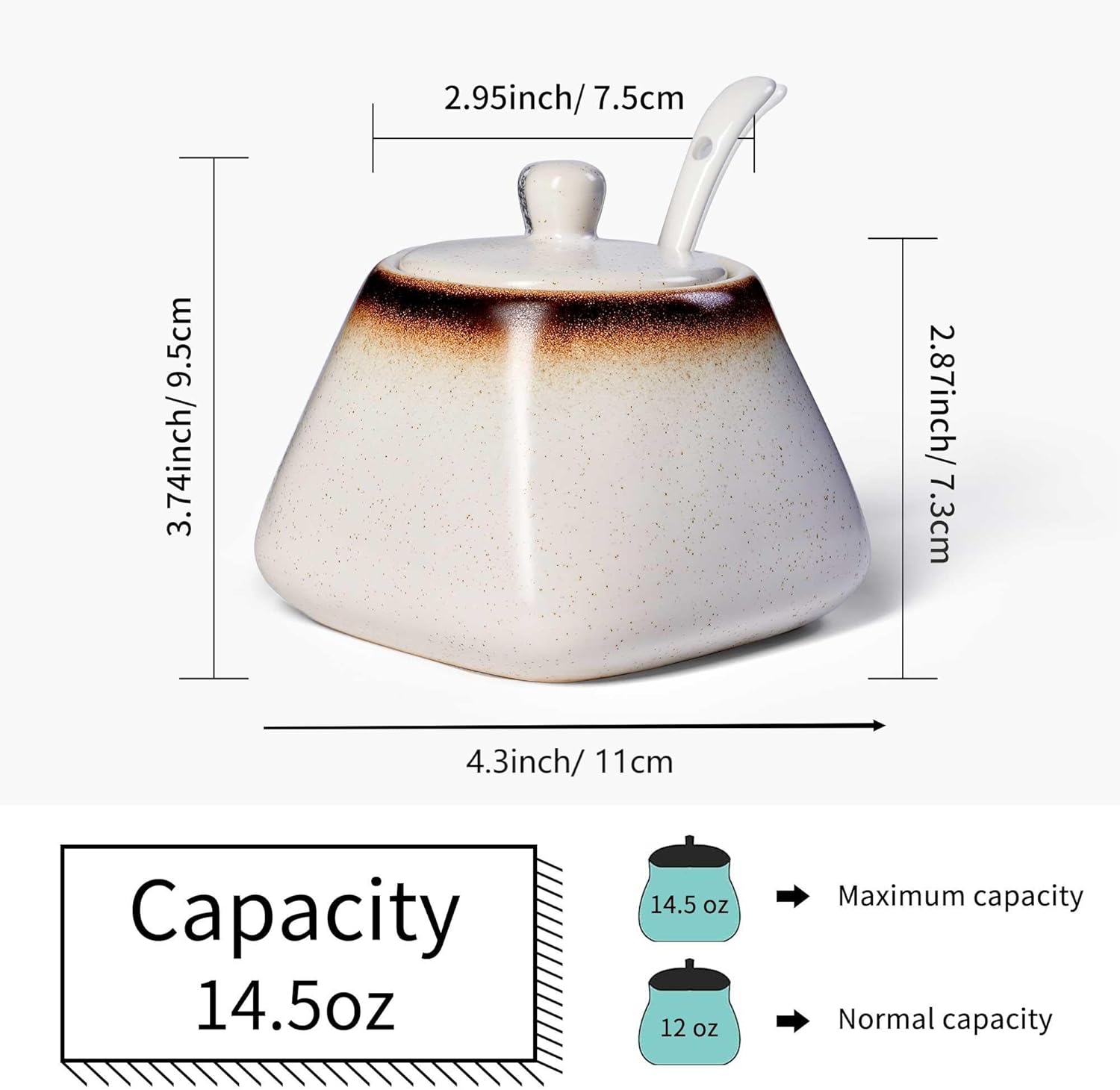 Sucrier Jeiibrzui Avec Cuillère - 400 Ml - Sucrier En Céramique Avec Couvercle - Pot À Épices En Porcelaine - Blanc - Idéal Pour La Cuisine Et Le