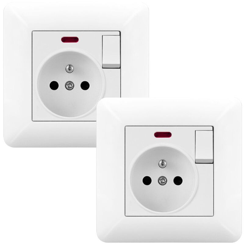 Lot De 2 Prise Électrique Murale 16a Avec Interrupteur Et Led – Prise Encastrable 240v Norme Française Blanc