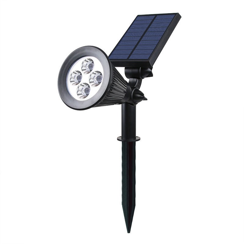 Projecteur Spot Solaire 4 Led Extérieur Etanche Lumière Blanche 2-en-1, Plastique, Intégré, 2 W, Blanc，29 X 9.5 X 34 Cm（1 Pcs）