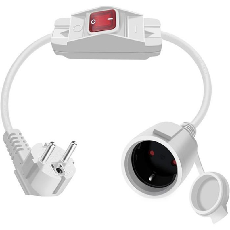 Hualisiji Schuko-verlängerungskabel Mit Schalter, 16 A, 250 V, Kurzes Schuko-stromverlängerungskabel, 2 Ac, Weiß, 90°, 0,5 M